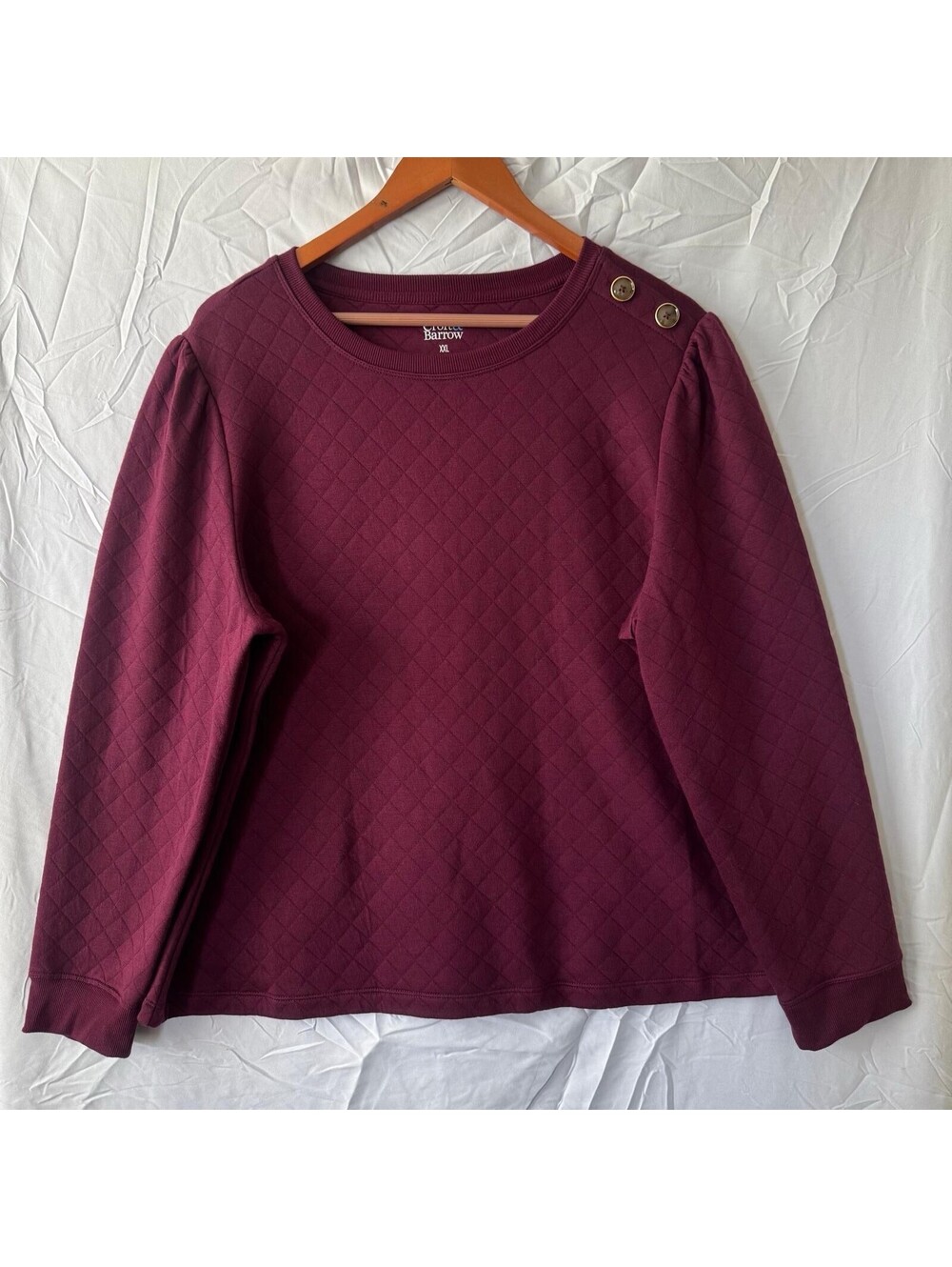 Croft & Barrow Sweatshirt XXL Burgundy Quilted Puff Sleeve Button Shoulder